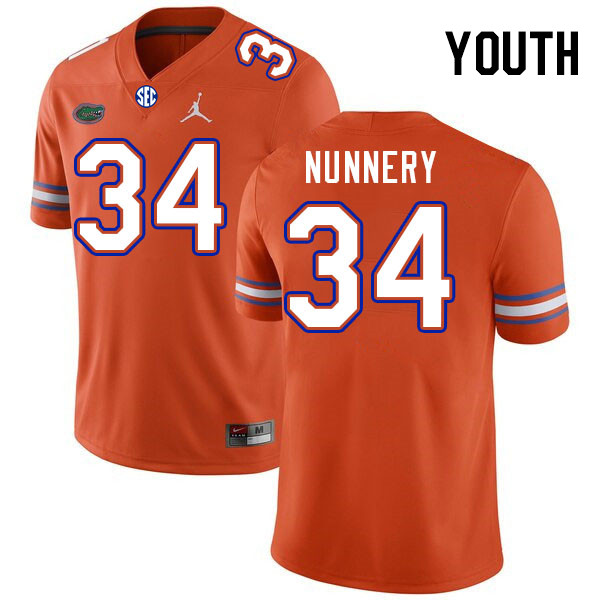 Youth #34 Mannie Nunnery Florida Gators College Football Jerseys Stitched-Orange